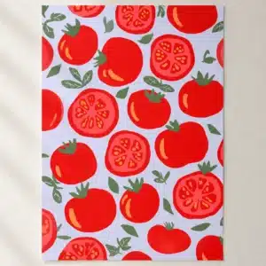 Happy Tomatoes køkkenplakat med farverigt grafisk motiv